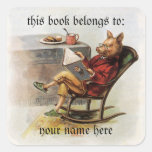Vintage Humour, Pig Reading a Book Bookplate Sticker