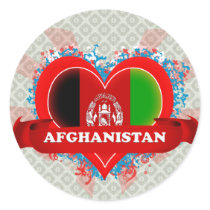 Vintage I Love Afghanistan Round Stickers