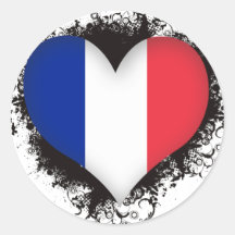 Vintage I Love France Round Sticker
