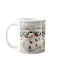 Vintage Illustration Christmas, Ice Skating Pond Coffee Mugs
