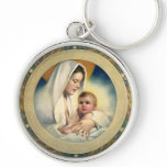 Vintage Illustration Christmas Madonna and Child keychains