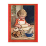 Vintage Illustration Girl Baking Christmas Cookies postcards
