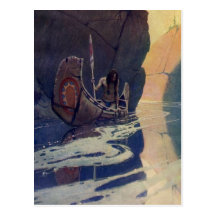 Vintage Indian Canoe Paddling with Sun Symbol Post Cards