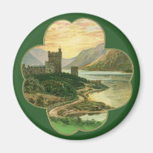 Vintage Irish Castle Inside of a Lucky Shamrock Refrigerator Magnets