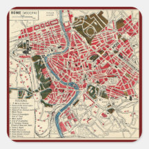 Vintage Italian Italy Roma Map of Rome Stickers