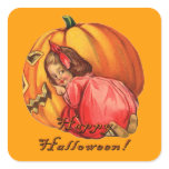 Vintage Jack o' Lantern & Girl Halloween Stickers