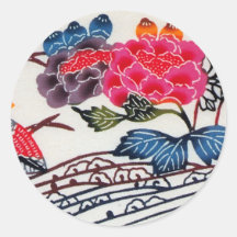 Vintage Japanese KIMONO Floral Pattern Round Stickers
