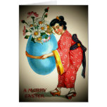 Vintage Japanese Lady and Easter Egg Card