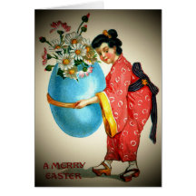 Vintage Japanese Lady and Easter Egg Card