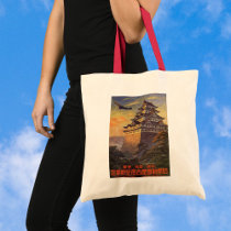 Vintage Japanese Travel Poster, Pagoda and Plane Bag