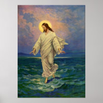 Vintage Jesus Christ Walking on Water Print