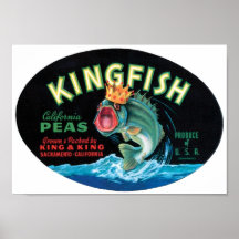 Vintage Kingfish Peas Crate Label Poster