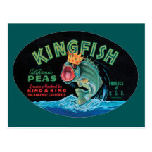 Vintage Kingfish Peas Label Postcard