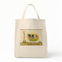 vintage label holstein cow evaporated milk canvas bag
