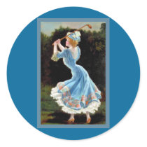 Vintage Lady Golfing Round Stickers