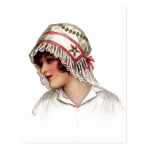 Vintage Lady in Embroidery and Lace Bonnet Post Cards