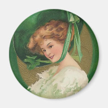 Vintage Lady in Green Round Magnet