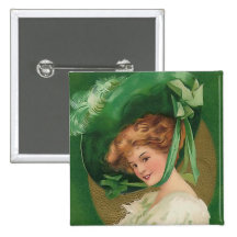 Vintage Lady in Green Square Button