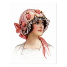 Vintage Lady in Silk Flowered Bonnet Postcard