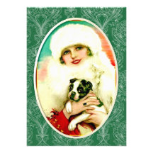 Vintage Lady with Boston Terrier Invitations