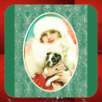 Vintage Lady with Boston Terrier Sticker
