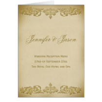 Vintage Leaf Scroll Style Wedding Menu  in Beige Greeting Cards