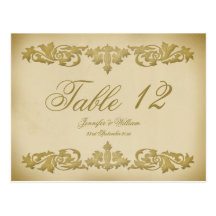 Vintage Leaf Scroll Wedding Table Number Postcard