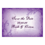 Vintage lilac purple scroll leaf Save the Date business cards