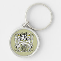 Vintage Lion Rampant White With Gold Crowns,Tongue Key Chain