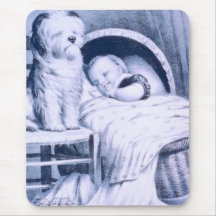 Vintage Lithograph with baby and pet Mouse Pads