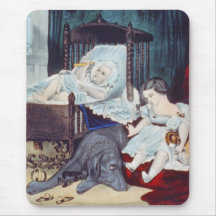 vintage Lithograph with Children Mousemats