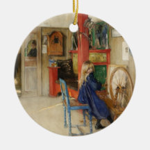 Vintage Little Girl at Spinning Wheel Christmas Tree Ornament