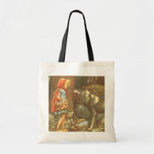 Vintage Little Red Riding Hood and Wolf in Forest Tote Bag