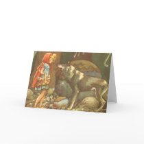 Vintage Little Red Riding Hood and Wolf in Forest Greeting Cards