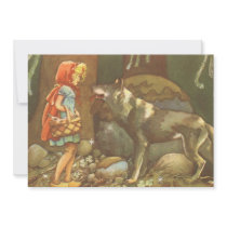 Vintage Little Red Riding Hood and Wolf in Forest Personalized Announcements