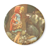 Vintage Little Red Riding Hood and Wolf in Forest Fridge Magnets