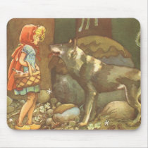 Vintage Little Red Riding Hood and Wolf in Forest Mouse Pad