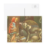Vintage Little Red Riding Hood and Wolf in Forest postcards