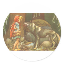 Vintage Little Red Riding Hood and Wolf in Forest Stickers