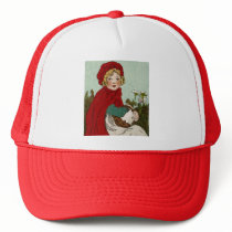 Vintage Little Red Riding Hood Illustration Mesh Hats