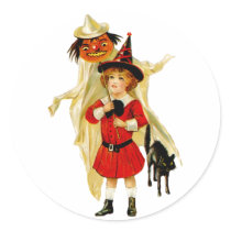 Vintage Little Witch and Cat Sticker