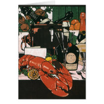 Vintage Lobster and Champagne; Elegant Party Greeting Cards