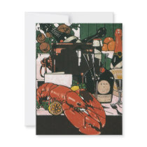 Vintage Lobster and Champagne; Elegant Party Custom Invite