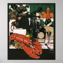 Vintage Lobster and Champagne; Elegant Party Poster