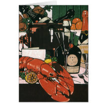 Vintage Lobster Champagne; Fancy Elegant Party Greeting Cards