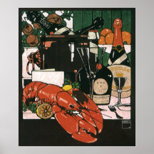 Vintage Lobster Champagne; Fancy Elegant Party Poster
