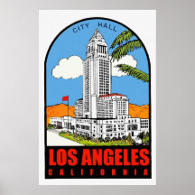 Vintage Los Angeles City Hall travel ad Posters