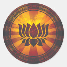 Vintage Lotus Flower Print Round Stickers