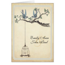 Vintage Love Birds Bird Cage Wedding Invitations Greeting Card