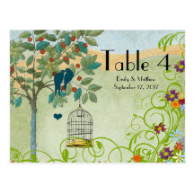 Vintage Love Birds & Bird Cage Wedding Number Card Post Cards